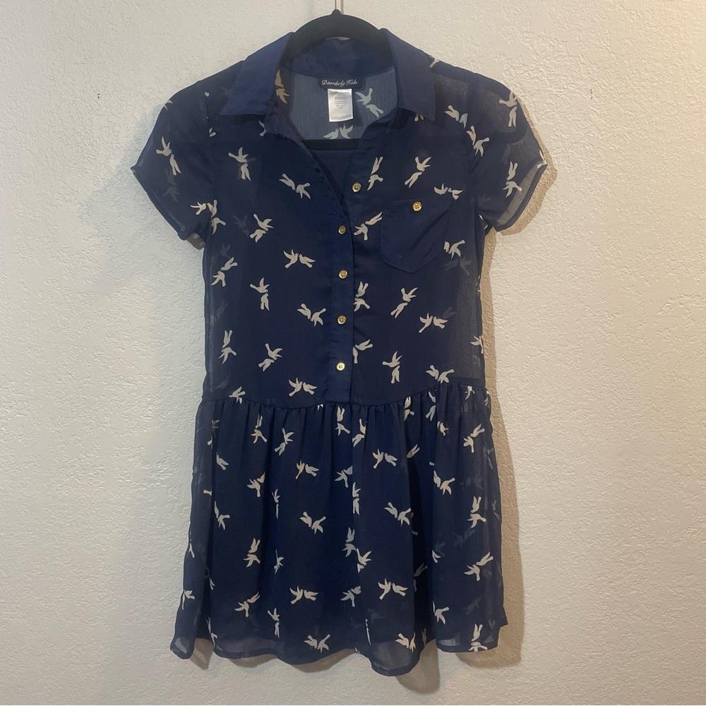 Disorderly Kids- Navy with White Dove/Birds Sheer Dress Size 10